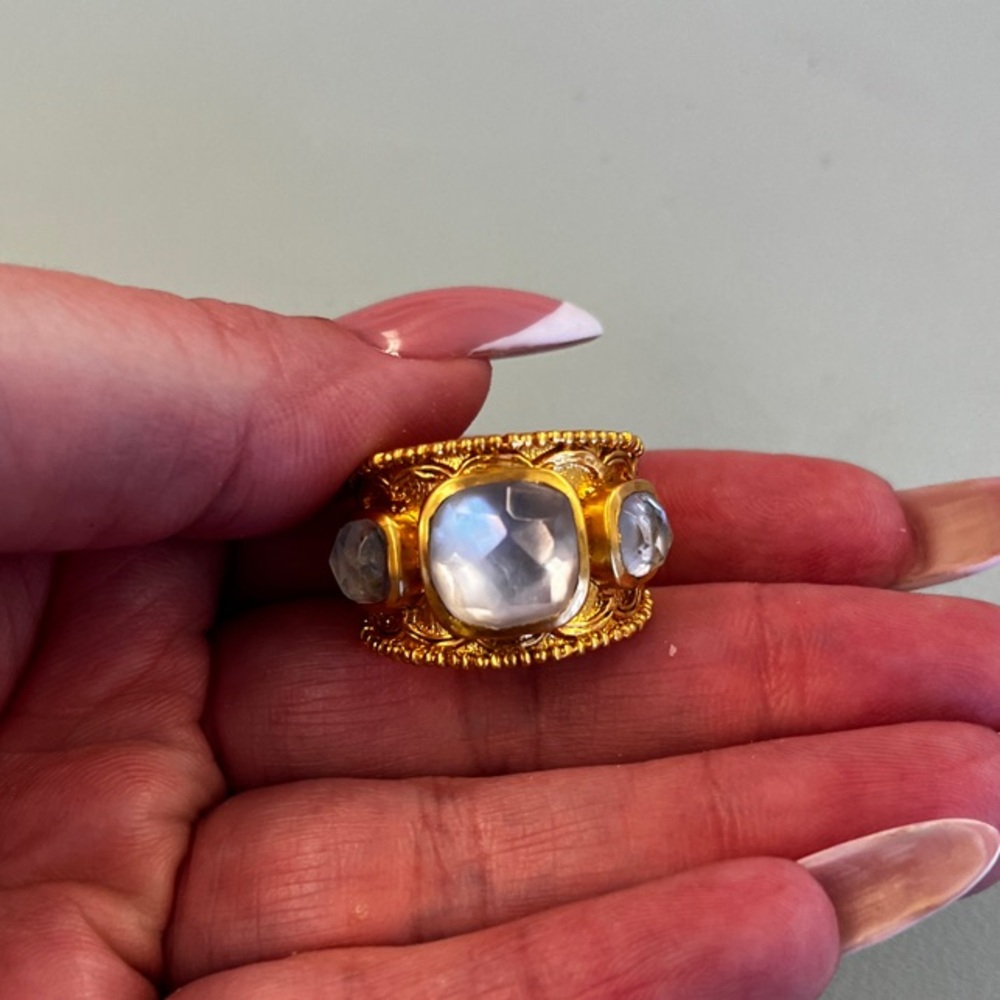 Julie Vos Gold Ring with Silver Blue Accent Stones
